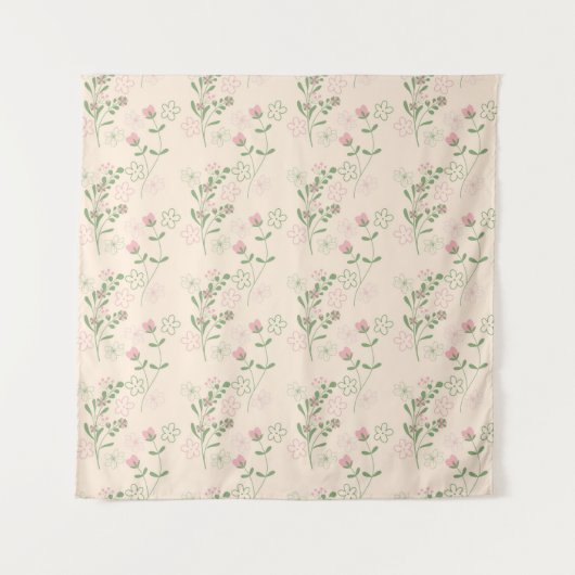 ピンクグリーンレトロY2K 70s花柄 タペストリー (正面)