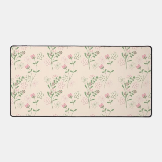 ピンクグリーンレトロY2K 70s花柄 デスクマット (正面)