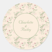 ピンクグリーンレトロY2K 70s花柄 ラウンドシール (正面)