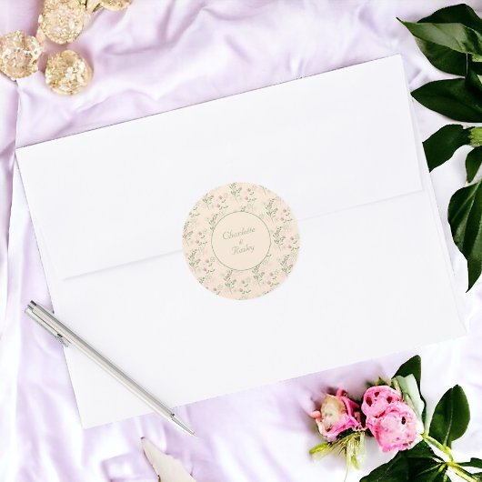 ピンクグリーンレトロY2K 70s花柄 ラウンドシール