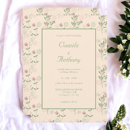 ピンクグリーンレトロY2K 70s花柄 招待状