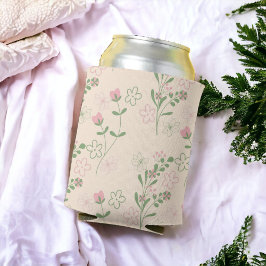 ピンクグリーンレトロY2K 70s花柄 缶クーラー