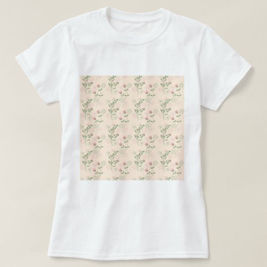 ピンクグリーンレトロY2K 70s花柄 Tシャツ (デザイン正面)