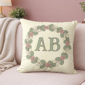 ピンクグリーンローズリースモノグラムスロー枕 クッション