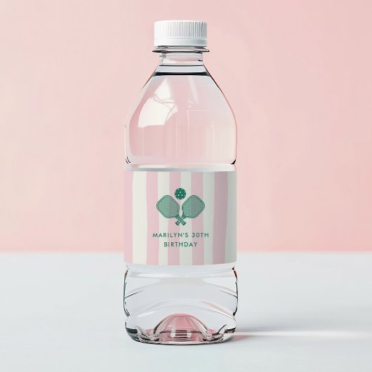 ピンクグリーン名門私立校風のピックボール誕生日パーティー ペットボトルラベル