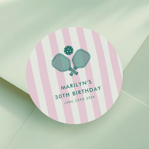 ピンクグリーン名門私立校風のピックボール誕生日パーティー ラウンドシール