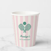 ピンクグリーン名門私立校風のピックボール誕生日パーティー 紙コップ (正面)