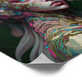 ピンクグリーン小妖精や小人フェアリー女性ファンタジーアート ポスター (角)