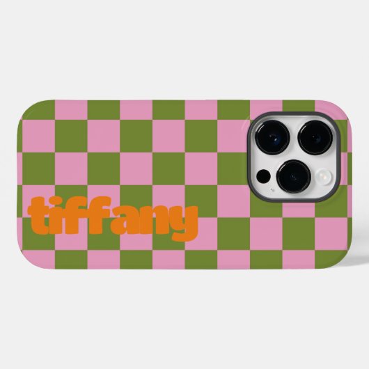ピンクグリーン市松模様にの電話ケース Case-Mate iPhoneケース (裏面 (横))