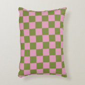 ピンクグリーン市松模様にジンガムパターン アクセントクッション (正面(垂直))