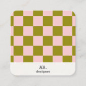 ピンクグリーン市松模様にデザイナースクエアビジネスカード スクエア名刺 (正面)