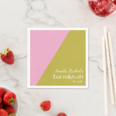 ピンクグリーン幾何学色ブロックバルミツワー スタンダードカクテルナプキン (インサイチュ)