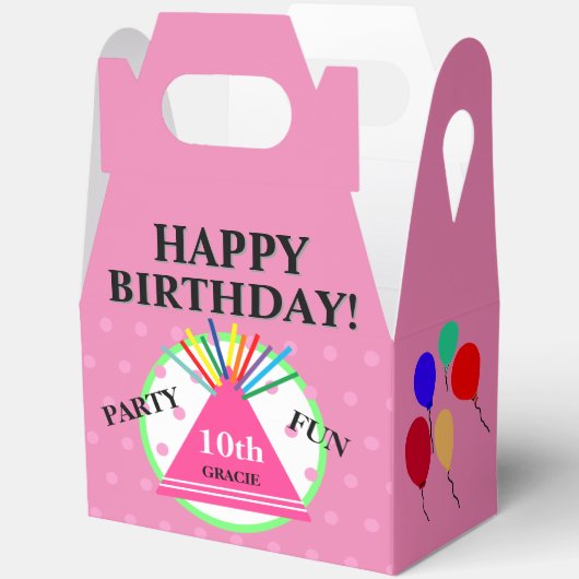 ピンクグリーン幾何水玉模様パーティー帽子 フェイバーボックス (見開き)