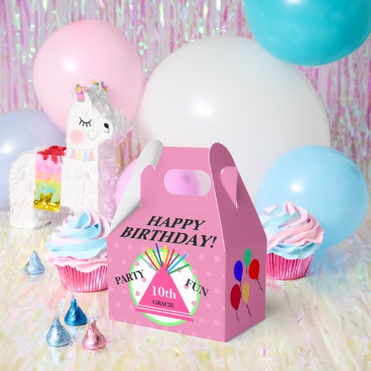 ピンクグリーン幾何水玉模様パーティー帽子 フェイバーボックス (パーティー)