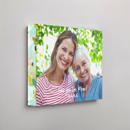 ピンクグリーン抽象芸術フローラルパターンエッジ写真 キャンバスプリント