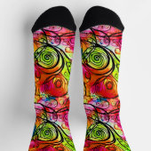 ピンクグリーン抽象芸術フローラ渦巻き ソックス (上部)