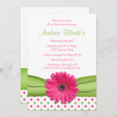 ピンクグリーン水玉模様デイジーベビーシャワー招待状 招待状 (正面/裏面)