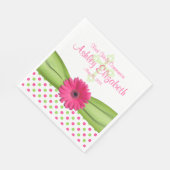 ピンクグリーン水玉模様ファーストコミューンパーソナライズされた スタンダードランチョンナプキン (角)