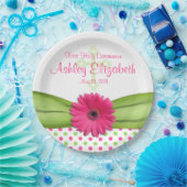 ピンクグリーン水玉模様ファーストコミューンパーソナライズされた ペーパープレート (パーティー)