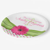 ピンクグリーン水玉模様ファーストコミューンパーソナライズされた ペーパープレート (アングル)