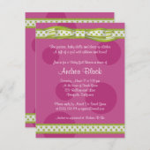 ピンクグリーン水玉模様リボンベビーシャワー招待状 招待状 (正面/裏面)