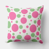 ピンクグリーン水玉模様無地のピンク クッション (正面)