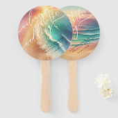 ピンクグリーン海ビーチデイパーティー歓迎結婚の ハンドファン (正面&裏面)