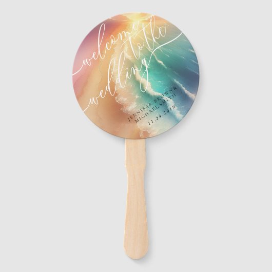 ピンクグリーン海ビーチデイパーティー歓迎結婚の ハンドファン (正面)