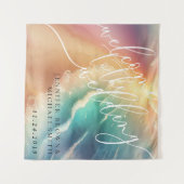 ピンクグリーン海ビーチホットパーティー歓迎の背景 タペストリー (正面(横))