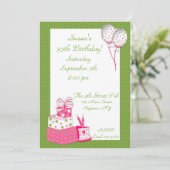 ピンクグリーン点々のあるパーティの招待状 招待状 (スタンド正面)