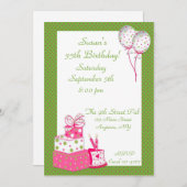 ピンクグリーン点々のあるパーティの招待状 招待状 (正面/裏面)