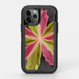 ピンクグリーン無煙炭ファンタジーフラワーフラクタルアート オッターボックスディフェンダーiPhone 11 PROケース