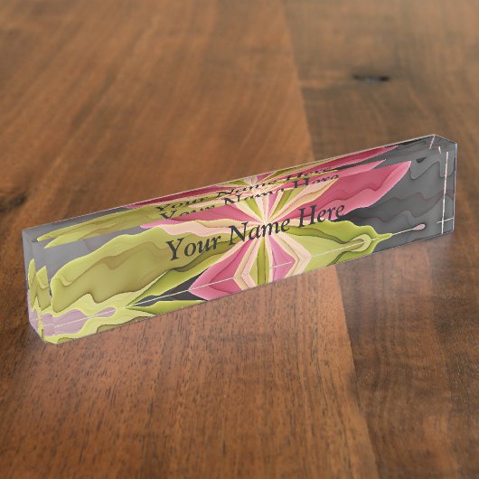 ピンクグリーン無煙炭ファンタジーフラワーフラクタルアート デスクネームプレート (側面)