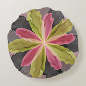 ピンクグリーン無煙炭ファンタジーフラワーフラクタルアート ラウンドクッション (裏面)