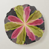 ピンクグリーン無煙炭ファンタジーフラワーフラクタルアート ラウンドクッション (裏面)