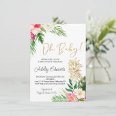 ピンクグリーン熱帯フローラオ赤ちゃんシャワー 招待状 (スタンド正面)