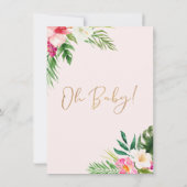 ピンクグリーン熱帯フローラオ赤ちゃんシャワー 招待状 (裏面)