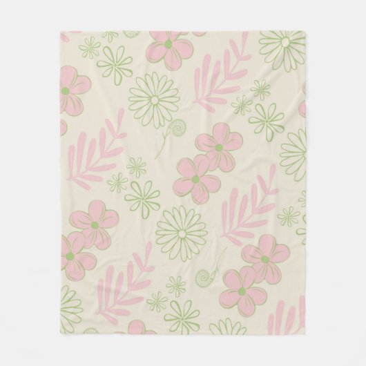 ピンクグリーン熱帯フローラ春夏 フリースブランケット (正面)