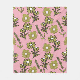 ピンクグリーン熱帯フローラ春夏 フリースブランケット