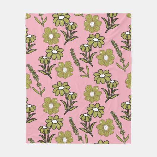 ピンクグリーン熱帯フローラ春夏 フリースブランケット (正面)