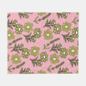 ピンクグリーン熱帯フローラ春夏 フリースブランケット (正面(横))