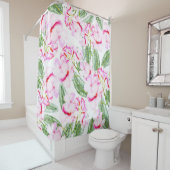 ピンクグリーン熱帯植物性オアシス葉フローラ シャワーカーテン (インサイチュ)
