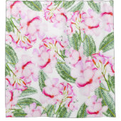 ピンクグリーン熱帯植物性オアシス葉フローラ シャワーカーテン (正面)