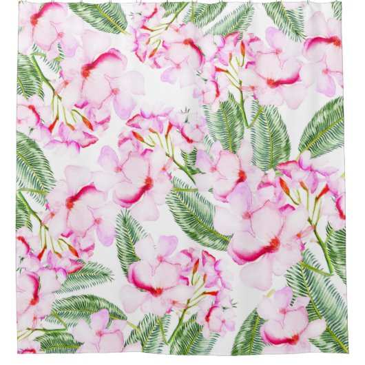 ピンクグリーン熱帯植物性オアシス葉フローラ シャワーカーテン (正面)