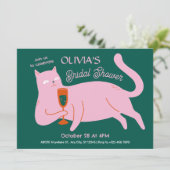 ピンクグリーン猫おもしろいブライダルシャワー 招待状 (スタンド正面)