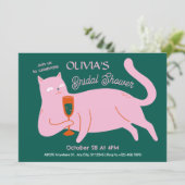 ピンクグリーン猫おもしろいブライダルシャワー 招待状 (スタンド正面)