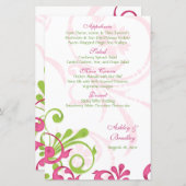 ピンクグリーン白フローラ結婚のメニューカード (正面/裏面)