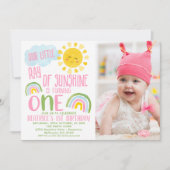 ピンクグリーン私たちの小さな光の太陽の光1番目の誕生日 招待状 (正面)