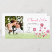 ピンクグリーン結婚の感謝写真テンプレートカード サンキューカード (正面/裏面)