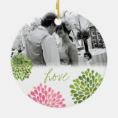 ピンクグリーン結婚バーストのラブフォトオーナメント セラミックオーナメント (裏面)